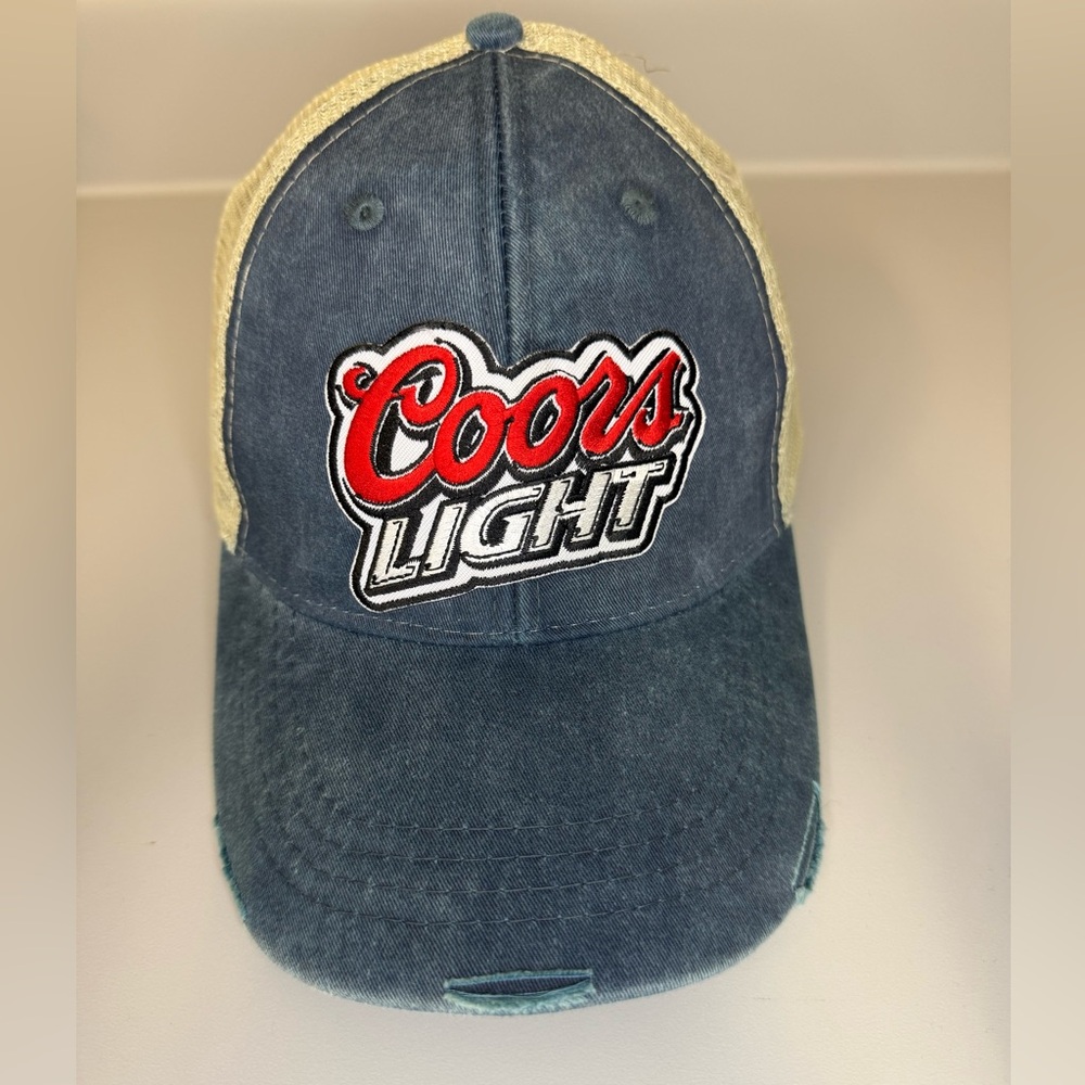 Coors Light Hat Cap Mens Snapback Embroidered Logo Party‎ Mesh blue/tan